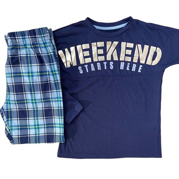 Max & Olivia Weekend Starts Here Chill Girl Blue Silver Matching Pajama Set 6/7 - Picture 16 of 16